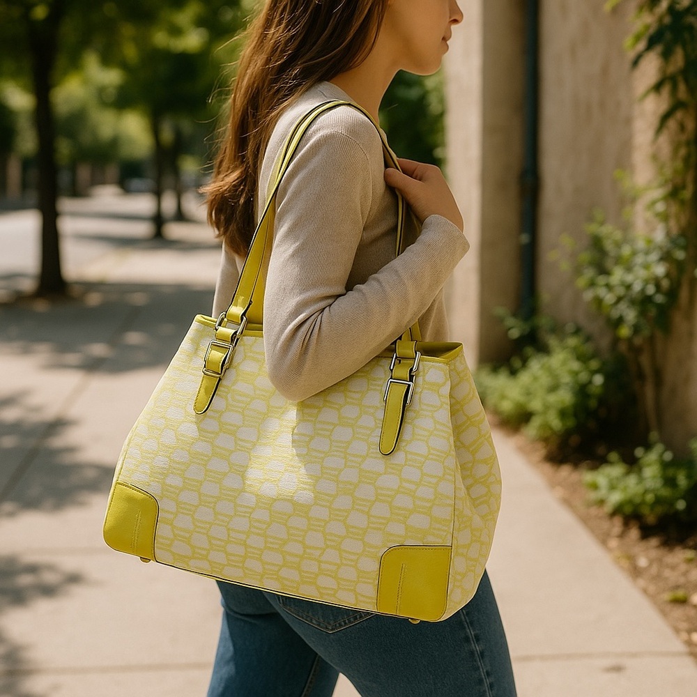 Lacoste Yellow and White Tote Bag